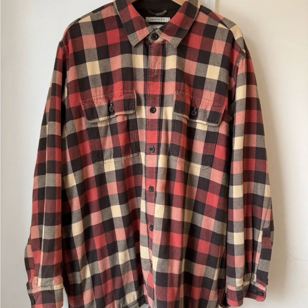 L.L. Bean Men/s Flannel Fleece Shirt Jacket Size XL-Brown & Red